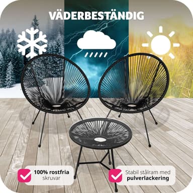 tectake 2-set Loungestol Santana med bord - svart