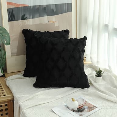 Mjukt dekorativt kuddfodral för vardagsrum, soffa 2-pack Svart M
