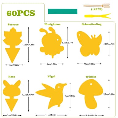Klibbig fälla mot bananflugor och skadedjur på krukväxter 60-pack Gul