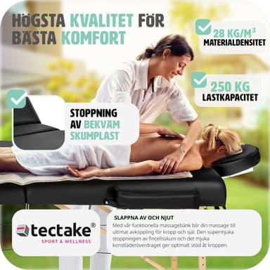 tectake 3-zons massagebänk, stoppning + väska - svart