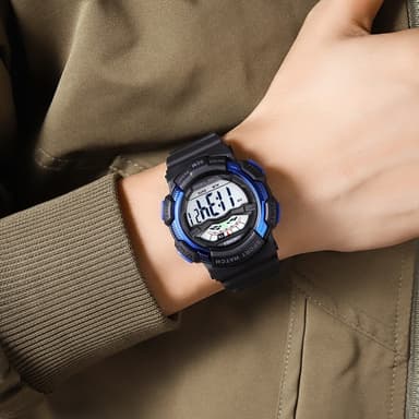 SKMEI 50m vattentät armbandsur klocka - svart+blå/vit urtavla
