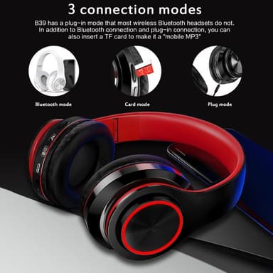 Hifi Trådlösa On-Ear headset Bluetooth-hörlurar - Svart+Röd