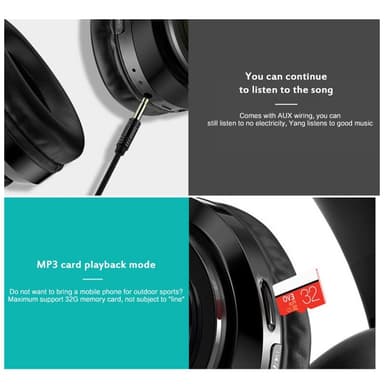 Hifi Trådlösa On-Ear headset Bluetooth-hörlurar - Svart+Röd