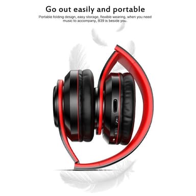 Hifi Trådlösa On-Ear headset Bluetooth-hörlurar - Svart+Röd