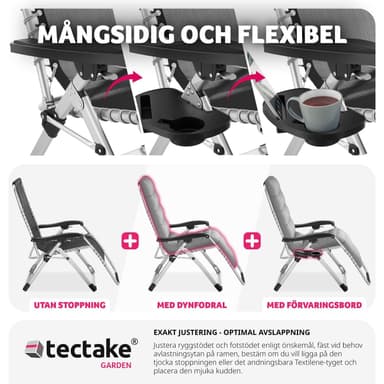 tectake Hopfällbar solstol Cloud, steglöst justerbar - ljusgrå