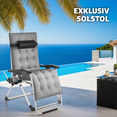 tectake Hopfällbar solstol Cloud, steglöst justerbar - ljusgrå