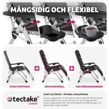 tectake Hopfällbar solstol Cloud, steglöst justerbar - svart