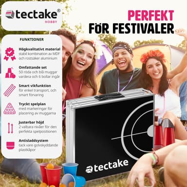 tectake Beerpong-bord Brew Battle, hopfällbar och höjdjusterbar - svart
