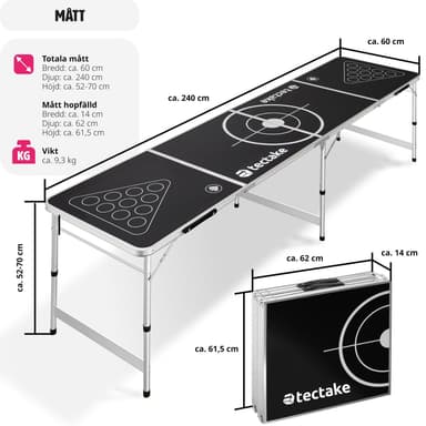tectake Beerpong-bord Brew Battle, hopfällbar och höjdjusterbar - svart