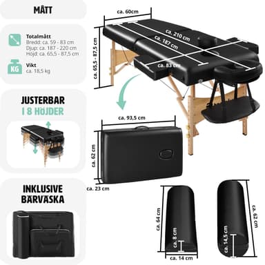tectake 2-zons massagebänk inkl. kuddar + väska - svart
