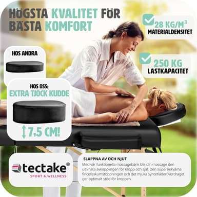 tectake 2-zons massagebänk inkl. kuddar + väska - svart