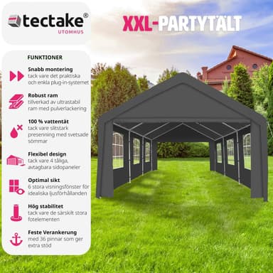 tectake Partytält 6x4m med 4 sidodelar - grå