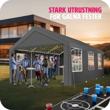 tectake Partytält 6x4m med 4 sidodelar - grå