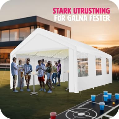 tectake Partytält 6x4m med 4 sidodelar - vit
