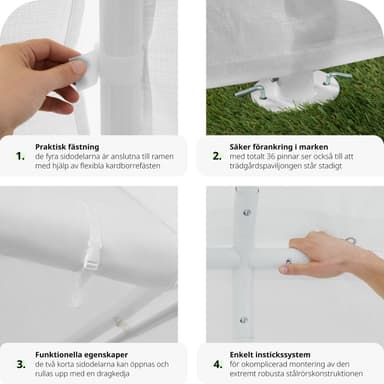 tectake Partytält 6x4m med 4 sidodelar - vit