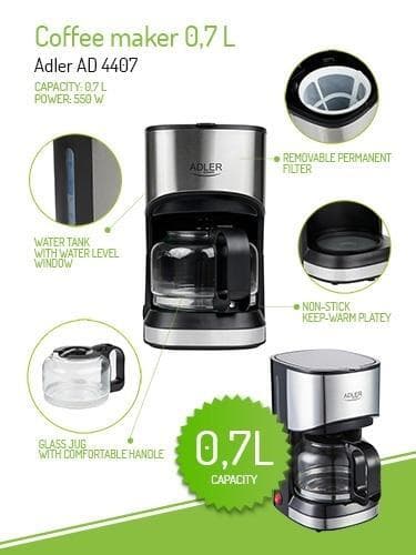 Adler kaffebryggare, 0,7 l