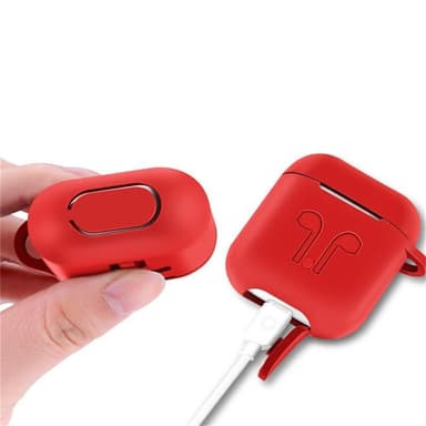 Silikon-kit till Airpods, Silikonfodral, Strap, Silikonsnäckor, Karbinhake, Röd