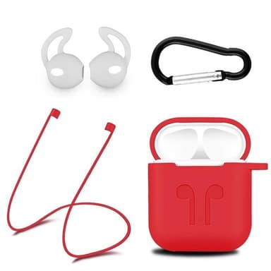 Silikon-kit till Airpods, Silikonfodral, Strap, Silikonsnäckor, Karbinhake, Röd