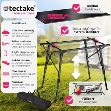 tectake Campingbord Tina i aluminium , hopfällbart, höj- och sänkbart - svart