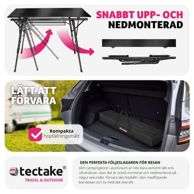 tectake Campingbord Tina i aluminium , hopfällbart, höj- och sänkbart - svart