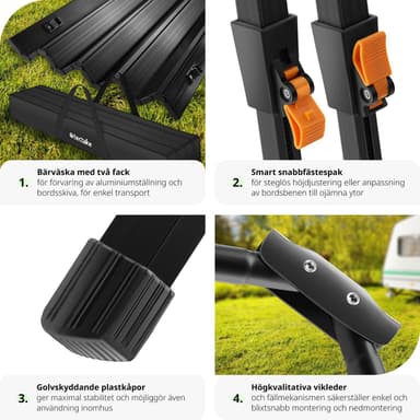 tectake Campingbord Tina i aluminium , hopfällbart, höj- och sänkbart - svart