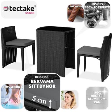 tectake Sittgrupp i rotting Hamburg aluminium - svart
