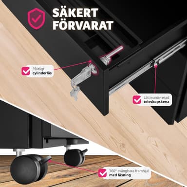 tectake Förvaringsskåp Magna med 3 låsbara lådor - svart