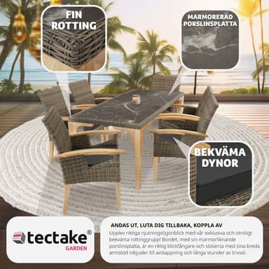 tectake Rottingbord Foggia med 6 stolar Rosarno - natur
