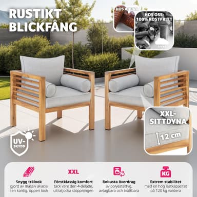 tectake 2-pack trädgårdsloungestolar Boka, laserad, 120 kg belastning - brun
