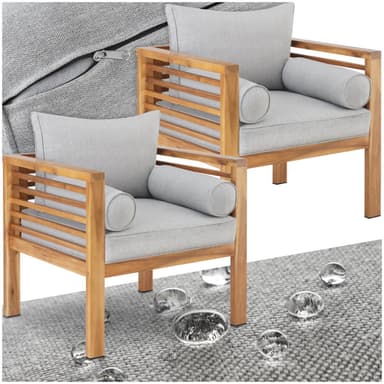 tectake 2-pack trädgårdsloungestolar Boka, laserad, 120 kg belastning - brun