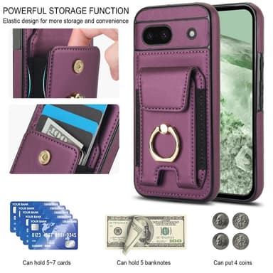 För Google Pixel 8a Kickstand Case Telefonfodral med Kortfack - Lila