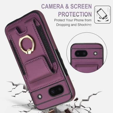 För Google Pixel 8a Kickstand Case Telefonfodral med Kortfack - Lila