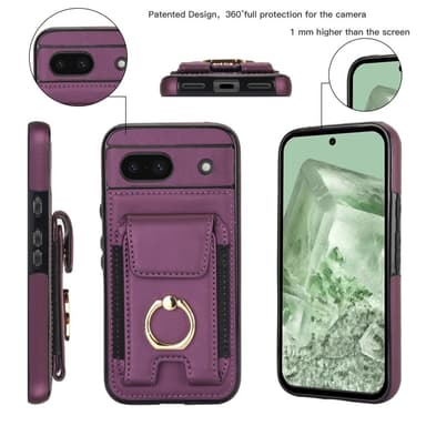 För Google Pixel 8a Kickstand Case Telefonfodral med Kortfack - Lila