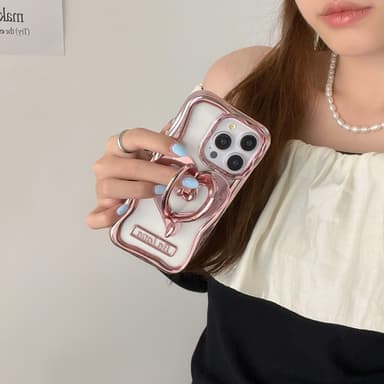 För iPhone 15 Pro Max Fodral Love Heart Kickstand TPU Elektropläterad Transparent Mobilfodral - Rosa