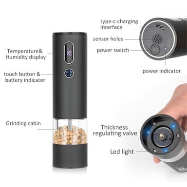 Salt Peppar Kryddor kvarn Batteridriven med LED-ljus