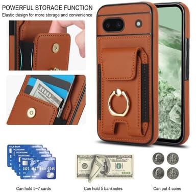 För Google Pixel 8a Kickstand Case Telefonfodral med Kortfack - Brun