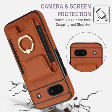 För Google Pixel 8a Kickstand Case Telefonfodral med Kortfack - Brun
