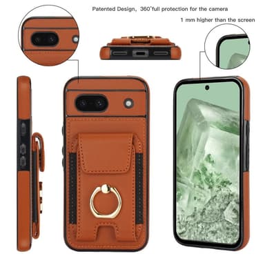 För Google Pixel 8a Kickstand Case Telefonfodral med Kortfack - Brun