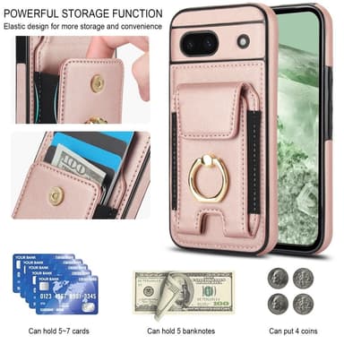 För Google Pixel 8a Kickstand Case Telefonfodral med Kortfack - Roséguld