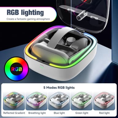 JYS Laddningsdocka för Meta Quest 3 RGB Ljusförvaringsväska med 2 Batterier