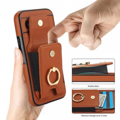 För Google Pixel 8a Kickstand Case Telefonfodral med Kortfack - Brun