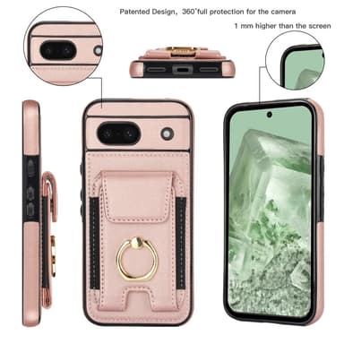 För Google Pixel 8a Kickstand Case Telefonfodral med Kortfack - Roséguld