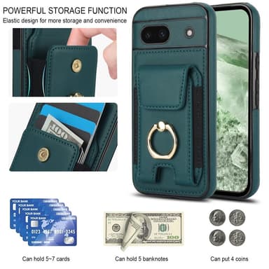 För Google Pixel 8a Kickstand Case Telefonfodral med Kortfack - Grön