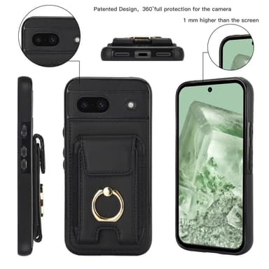 För Google Pixel 8a Kickstand Case Telefonfodral med Kortfack - Svart