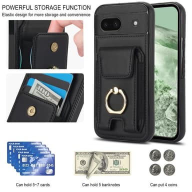 För Google Pixel 8a Kickstand Case Telefonfodral med Kortfack - Svart