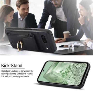 För Google Pixel 8a Kickstand Case Telefonfodral med Kortfack - Svart