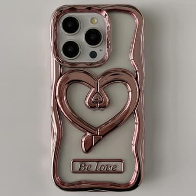 För iPhone 15 Pro Fodral Love Heart Kickstand TPU Elektropläterad Transparent Mobilfodral - Rosa