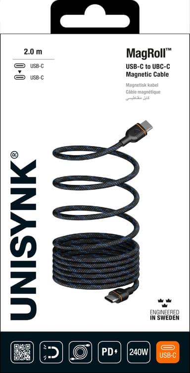 Unisynk MagRoll Magnetic 240W USB-C-kabel (2m)