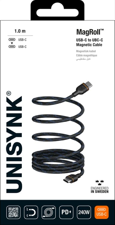 Unisynk MagRoll Magnetic 240W USB-C-kabel (1m)