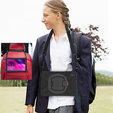 SKALO Lenovo Tab M10 FHD Plus 10.3"" Extra Stöttåligt Armor Ring Skal med Axelrem - Svart